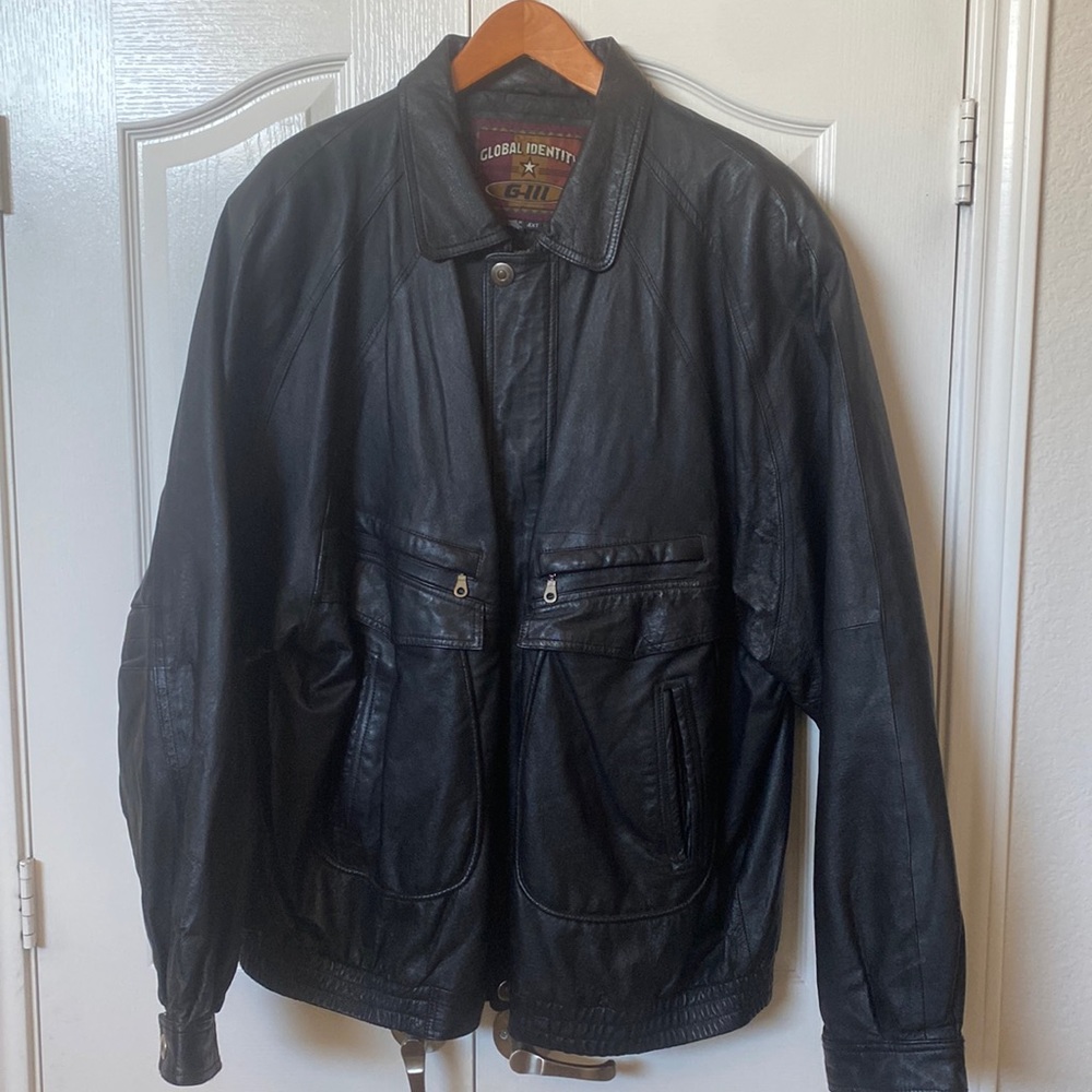 4XT BLACK LEATHER BOMBER JACKET, GLOBAL IDENTITY G-III, BIG AND TALL
